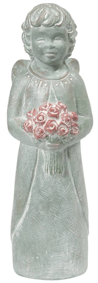 Angel With Roses -Weathered Bronze Multi-Color Red