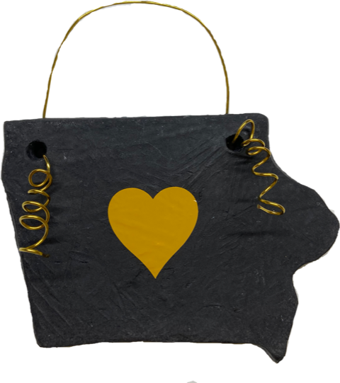 Iowa Ornament Black with yellow heart