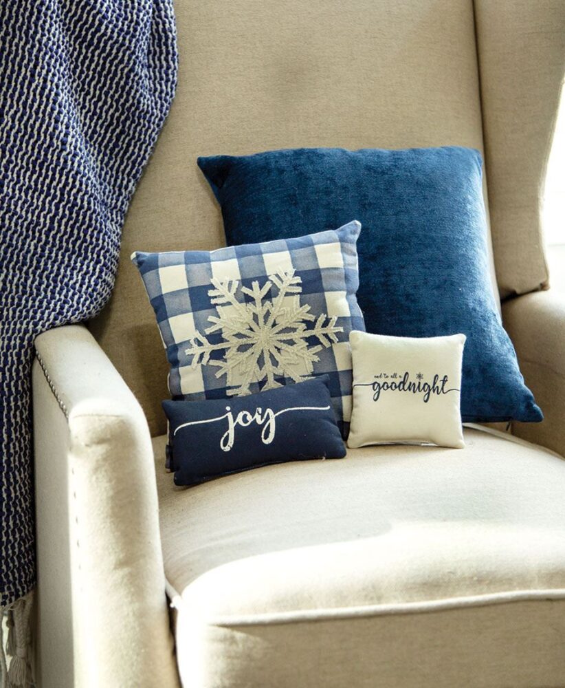 Blue Holiday pillows Pillow -Snowfall Blue Check