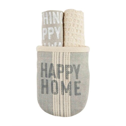 Pot Holder Set Happy Home includes two towels