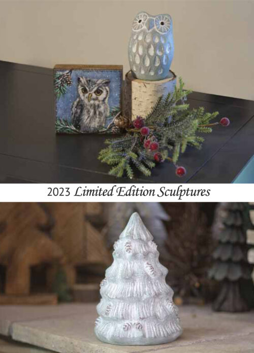 Holiday Lookbook 2023 Anniversary Owl, Tree with Pinecones