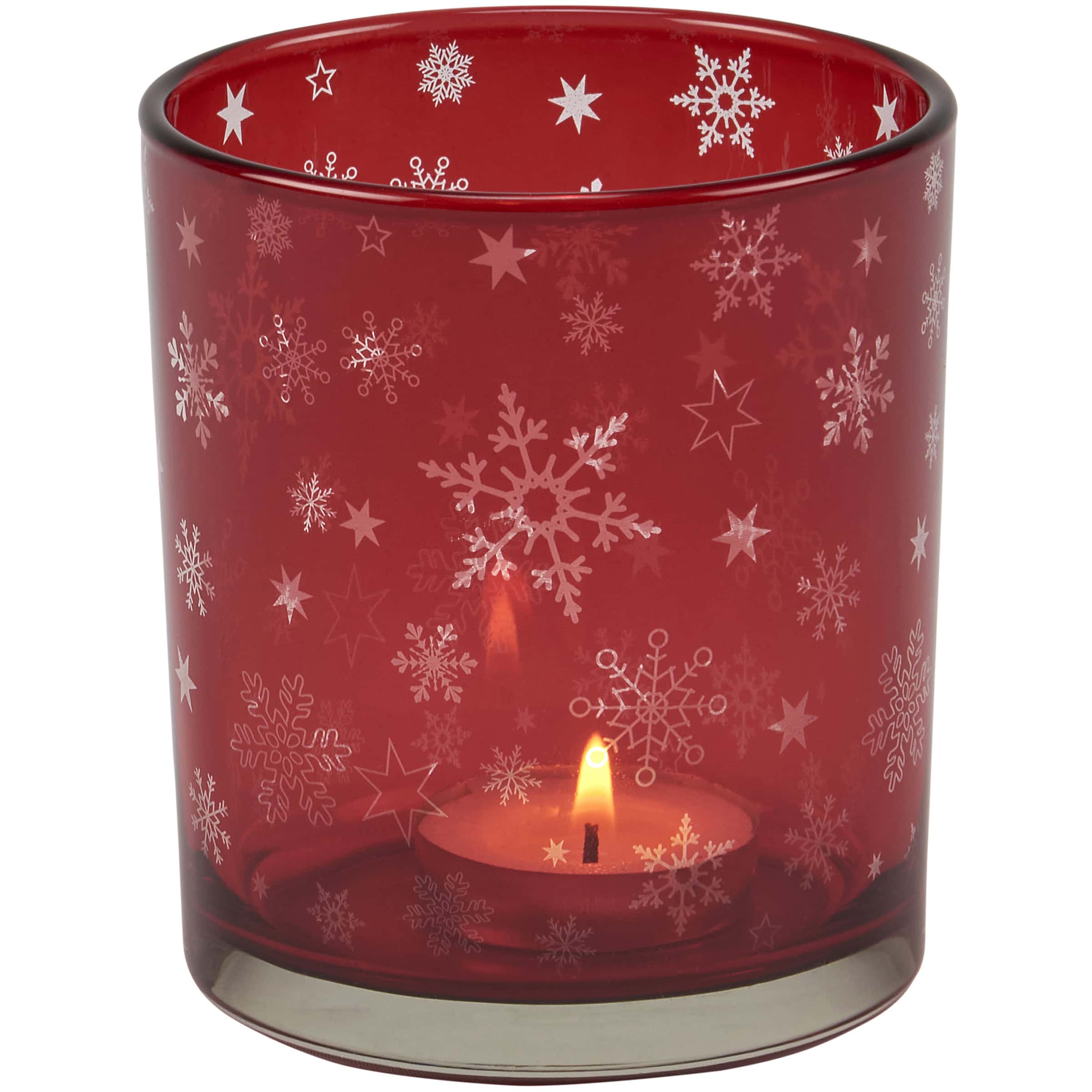 Votive-Red Snowflake