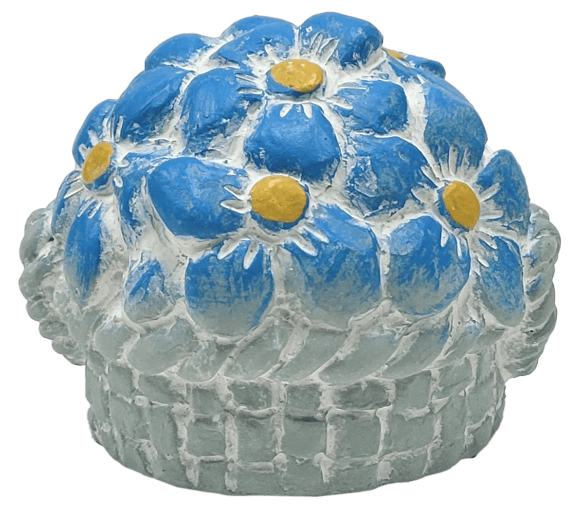 Forget-me-not Basket sculpture with hand-painted flowers on a petite concrete basket.