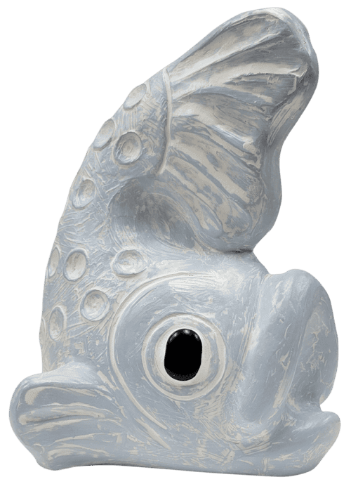 Large blue Fish sculpture cast in soft blue with a bubbly texture
