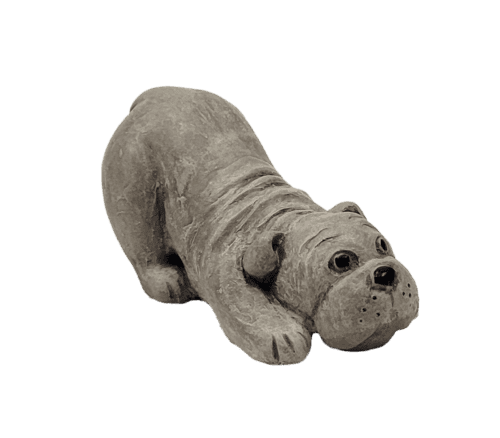 Down Dog concrete dog sculpture by Isabel Bloom