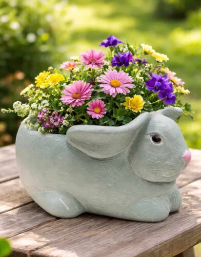 Bunny planter with vibrant flowers