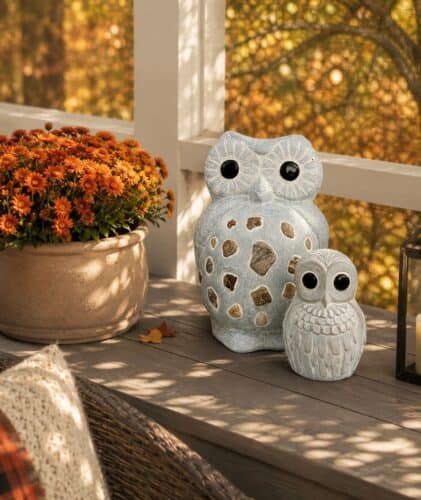 Large Owl and Barred Owl on porch